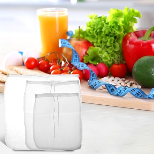 3 Pcs Nut Milk Bag Food Strainer Nut Bags Reusable Multiple Usage Food Strainer Bag for Straining Almond Soy Milk Greek Yogurt Professional Cold Brew Coffee Tea Beer Celery Juice Fine Nylon Mesh