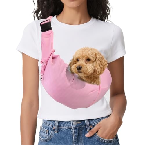 Dog Sling Carrier for Small Dogs and Cats Up to 16.5 Lbs, Adjustable Buckle with Pocket Pet Sling Carrier Safety Harness, (Pink, 1 Pcs) Intended for Outdoor/Camp/Travel - color: Pink