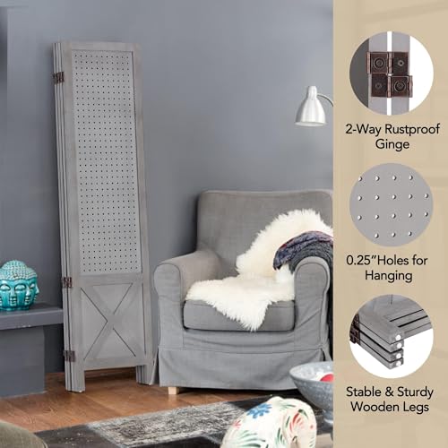 Wnutrees 4 Panel Pegboard Display,5 Ft Folding Privacy Screen Room Divider | Wood Portable Freestanding Board Organizer, Partition for Craft/Art Shows, Retail, Events, Wall Display, Grey - color: Grey