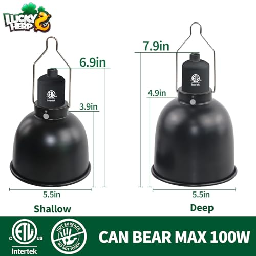 LUCKY HERP Aluminum 5.5inch Shallow Dome Reptile Light Fixture, Reptile Heat Lamp Fixture for UVB Bulb Basking Heat Bulb - color: Shallow Reptile Light Fixture, size: 5.5 inch Non-Adjustable