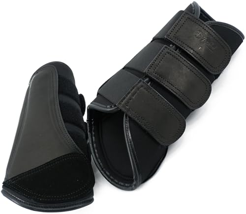 Jeereal Brushing Horse Boots Equine Boots | Protective Gear and Training Equipment | Neoprene,Waterproof Cloth and Genuine Leather Made of (Black, Cob (Medium)) - color: Black, size: Cob (Medium)