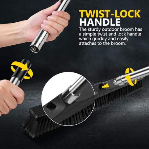 Masthome 24.8" Push Broom Heavy Duty Outdoor Stiff Bristle for Garage&Patio | 6-Layer Stiff Bristles|45° Angled Joint|Adjustable 47.2-56.9" Handle|Patio Garage Yard Concrete Cleaner|Non-Slip Rust Grip - color: Push Broom-black