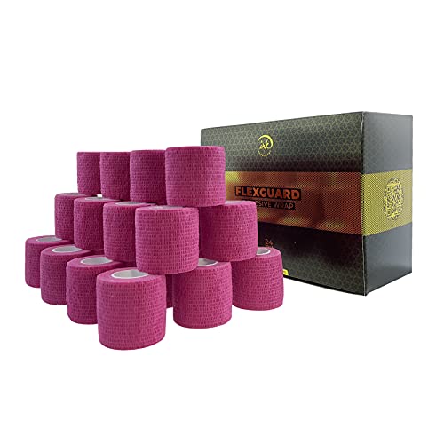 (24-Pack) 2” x 15 FT Disposable Cohesive Bandage Tattoo Grip Tape Wrap Elastic Self Adherent – Breathable Wrap for Pets, Athletic Bandage for Sports, Injuries: Ankle, Knee & Wrist & PMU (Pink) - color: Pink