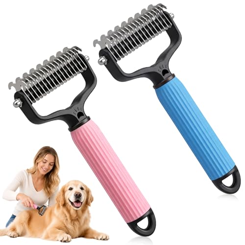 Pet Grooming Brush, Double-Sided Deshedding Dematting Tool for Dogs & Cats, Detangling Tool For Matted Fur, Ideal For Medium Or Long Haired Breeds (2Mix) - color: 2Mix