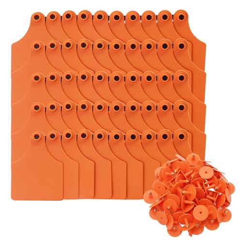 Blank Cattle Ear Tags 100PCS TPU Oversize 4.1x3 Inch Livestock Tags | Identification Tags for Cows Calves Cattle Goats Sheep Pigs Hog Fade Resistant Farm Animal Management (Orange) - style: Orange