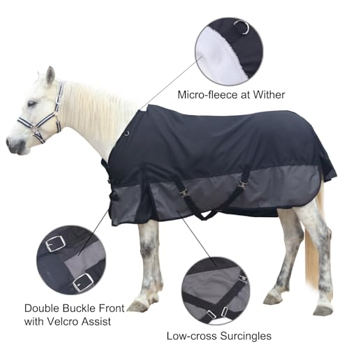 1200D Horse Blanket, 0g No-Fill Waterproof Turnout Rain Sheet | 1200D Ripstop Outer, Waterproof Breathable Shell, Anti-Rub Lining, 0g No-Fill, Keep Dry in Mud & Wet Weather, Large Tail Flap - color: Black Grey, size: 69"