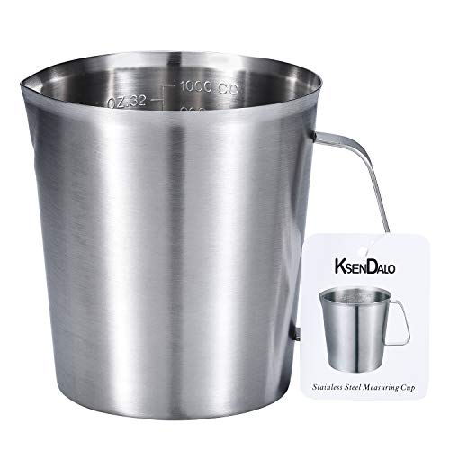 32Oz/4Cup Stainless Steel Pitcher (SUS304), 1 Liter Metal Container for Water, Milk, Liquid with Handle with Engraved Markings, Silver - size: 1000ML