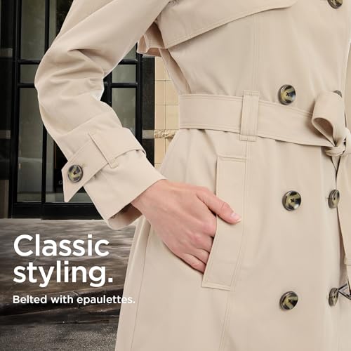 LONDON FOG womens Double-Breasted Long Trench Coat with Belt - color: Stone, size: 2X
