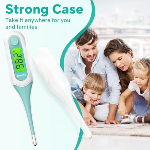 Digital Thermometer 2‑Pack for Adults, Kids & Babies, 8‑Second Fast Reading Oral Thermometer with Fever Alarm, Waterproof for Oral Rectal Underarm, 3‑Color Backlit LCD, Storage Case Included - color: 2 pcs Green