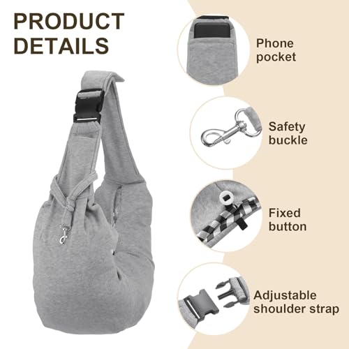 Dog Sling Carrier for Small Dogs and Cats Up to 16.5 Lbs, Adjustable Buckle with Pocket Pet Sling Carrier Safety Harness, (Gray, 1 Pcs) Intended for Outdoor/Camp/Travel - color: Gray
