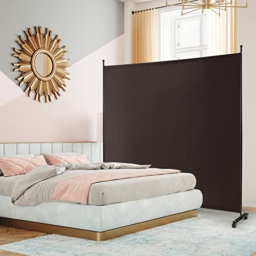 Giantex 73" x 73" Single Panel Room Divider with Wheels, Brown | Mobile Privacy Screen with Lockable Casters, Rolling Fabric Partition Wall for Home, Office, Studio - color: Brown, size: 73''W x 73''H (1 Panel)