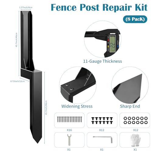 8 Pcs Fence Post Repair Kit,Broken Wood Support, Heavy Duty Fence Post Anchor Ground Stakes for Repair Tilted