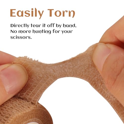 24 Rolls Elastic Self Adhesive Bandage Wrap 1 Inch, Breathable Non Woven Cohesive Bandage, Vet Wrap for Dogs, Ankle Sprains Swelling Medical First Aid Tape, Sports Athletic Tape (Brown) - color: 1 Inch-24 Count Brown