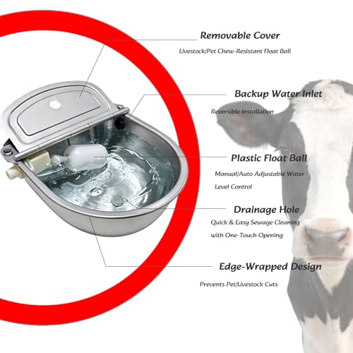 Automatic Water Bowl 304 Stainless Steel Pet Water Dispenser Dog, Feeder Waterer for Large Dogs with 40 Inch Steel Hose, 2 Float Valve, Copper Connector Adapter, 2 Bolts (with Drainage Hole)