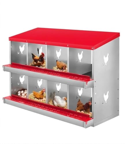 8 Compartment Chicken Nesting Box, Heavy Duty Metal Laying Box with Perch, Easy Assembly & Easy Clean for Outdoor Chicken Coop, Red - color: Red, size: 8 Compartment
