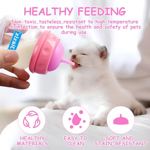 Pet Nursing Bottle Kit for Kitten Puppy,60mlCat Bottle Feeding Kit Nipple Kittens Syringe for Small Cat Dog Newborn Kitten Puppys Rabbits Squirrel Animals (Pink) - color: Pink