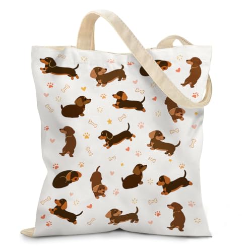 Aesthetic Canvas Tote Bag for Women - with Magnetic Snap Closure & Zipper Inner Pocket Reusable Totes Bag - color: Dog4