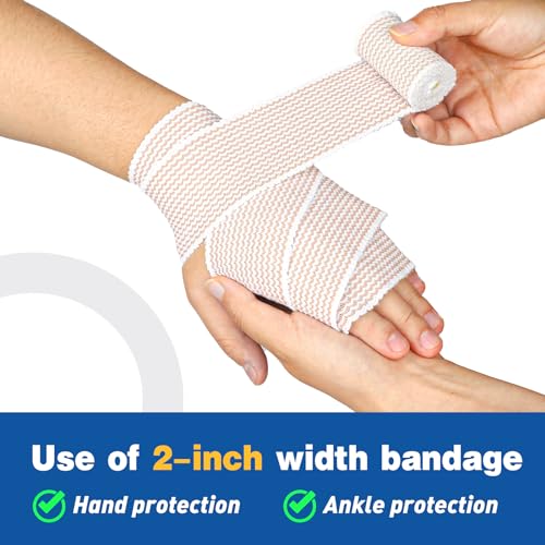AZEN Premium 4 Pack Elastic Bandage Wrap (2x2", 2x3"), Compression Wrap Bandage for Legs, Ankle, Knee, Tummy, Body, Latex-Free, Lymphedema Wraps for Legs - color: Mix 4p (2in & 3in)