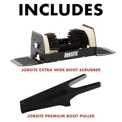 Jobsite Boot Scrubber with Boot Jack - Outdoor Shoe Scraper Cleaner Brush - Extra Wide