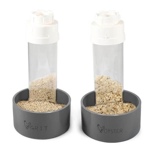 Kalekey 2 Pack Transparent PVC Chicken Feeder, Oyster Shell and Grit Feeder Hanging Ground Chicken Coop Feeder with Hanging Hook for Hens & Chicks (Grey) - color: Gray