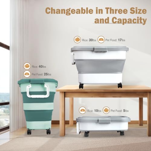 Rice Storage Container, Collapsible Airtight 10-40 Lb Rice Storage Container, 25lb Pet Dog Food Storage Container, Rice Dispenser Bin with Cup and Scoop for Flour Cereal Pasta Grain, Cat Bird - size: 15-40 Lbs