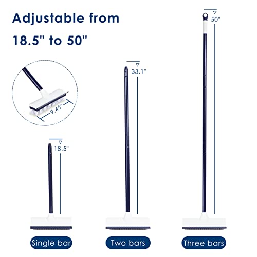 BOOMJOY Floor Scrub Brush with 50" Long Handle, 2 in 1 Scrape and Brush, Stiff Bristles for Cleaning Bathroom, Patio, Kitchen, Wall and Deck-Navy - color: Navy