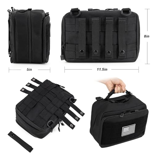 Jueachy Tactical Molle Pouch Large Admin Bag Utility Tool Pouches Molle Attachment EDC Pouches Expandable Molle Accessories Organizer Medical Pocket U.S.A Patch Included - color: Black Laser Cut