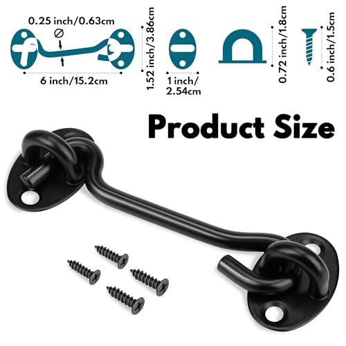 Rainspire (2 Pack) Privacy Hook and Eye Latch for Barn Door, Stainless Steel Gate Latch Barn Door Lock Cabin Hooks for Gate Shutters Window Slide Barn Shed Cabinet Bathroom (Black, 6 Inch) - color: Black, size: 6 Inch