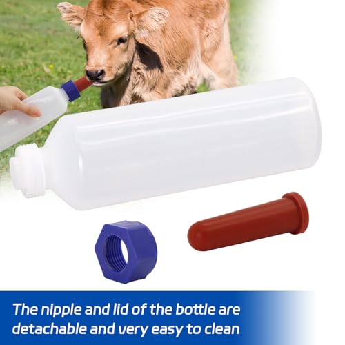 2 Pack Calf Nursing Bottle 500ml, Livestock Feeding Bottle for Orphaned | Rubber Nipple No Latex Chew Resistant, Calf Lamb Pig Puppy Kitten Goat Sheep Farm Animal Supplies (500ml) - size: 500ml