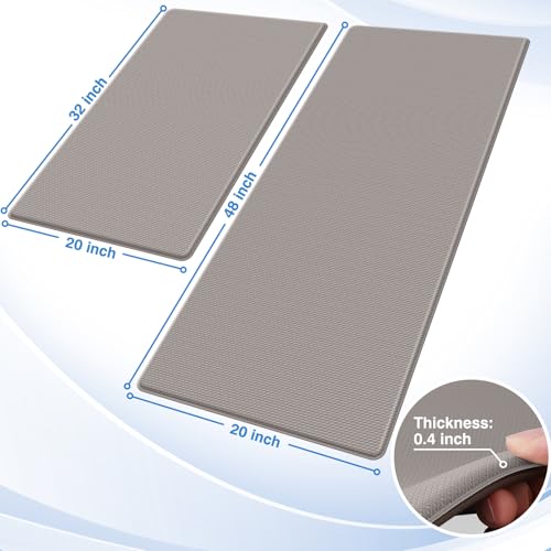 StepRite Kitchen Mats for Floor, 2-Piece Anti-Fatigue Kitchen Rugs, Khaki | 20" x 32" + 20" x 48", cushioned comfort, water-resistant, easy to clean, non-slip bottom, kitchen floor, standing desk - color: Khaki, size: 20" x 32"+20" x 48"-0.4 inch