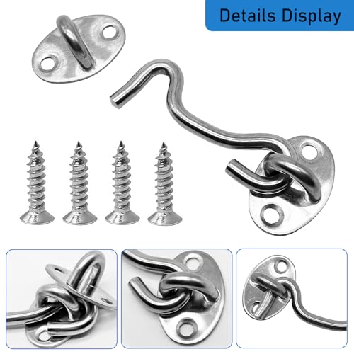 4 Pack 3" Hook and Eye Gate Latch, Stainless Steel Rust-Resistant Barn Door Lock Cabin Hooks for Gate Shutters Window Slide Barn Shed Cabinet Bathroom, with 16pcs Screw,Silver - color: Silver, size: 3 inch(4pcs)