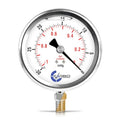 4" Pressure Gauge, Stainless Steel Case, Chrome Plated Brass Connection, Lqiuid Filled, Vacuum -30 Hg/0, Lower Mount 1/4" NPT - size: 4", style: STANDARD