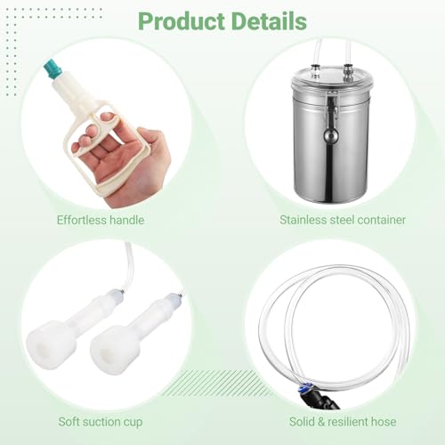 Manual Milking Machine, 2L Effort-Saving Goat Milking Device, Sheep Cow Hand Vacuum Pump Goat Cow Milking Machine, Portable Milking Kit for Milk Plant Farm