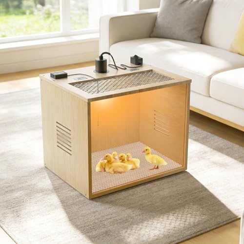 Chicken Brooder Box for Chicks Starter Kit, 16 Inch Wooden Chicken Brooder Box with 75W Heating Lamps, Thermometer and Tin Foil, Poultry Breeding Kit, for 5-7 Chicks Ducks Quail Hamsters