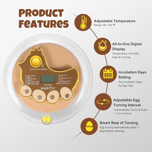 Nest III - 18 Egg Incubator for Hobbyists, Dual-Size Egg Trays, Multi-Level Adaptive Humidity & Temp Control, Custom Incubation Days, Auto Turning & Auto Stop, Integrated Digital Display, Candler - size: 18 Egg [Brown Hen]