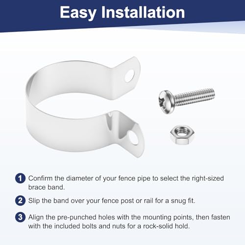 M METERXITY 12-Pack 1-5/16" Brace Bands Chain Link Fence Parts | Galvanized Steel Chain Link Brace Band with Bolts and Nuts for Fence, Gate, Posts, Rust-Resistant [Silver] - size: 1-5/16"