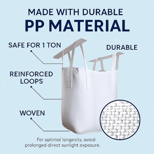 5 Pack FIBC Bulk Bags, 1 Ton Capacity Each, 2200lbs SWL Polypropylene | 35x35x43", Large Reusable Super Sacks for Yard Waste, Firewood, Grain(costales para maíz), Construction Debris, and More