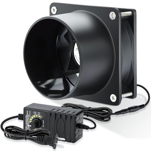 Wathai 80mm 12V DC Axial Exhaust Fan Small Fume Extractor with AC Plug | Dual Ball Bearing Fan with Variable Speed Controller for Soldering, 3D Printer Enclosure, Ventilation, DIY Cooling - style: 80x25mm 1 duct