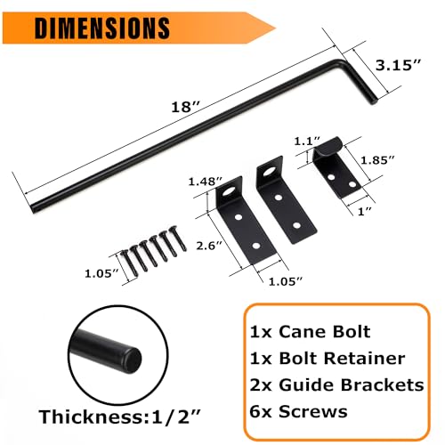 18" Heavy Duty Cane Bolt Gate Drop Rod with Black Finish-Steel Gate Ground Latch Designed for Wood Metal Vinyl Gates or Double Doors Fence Applications-1 Pack - size: 18 Inch-1 Pack