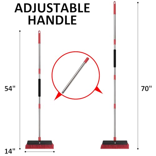 14”Push Broom with 70” Long Handle Heavy Duty Outdoor Broom for Cleaning Shop Garage Driveway Patio Deck Concrete Floor Sweeping - size: 14inch