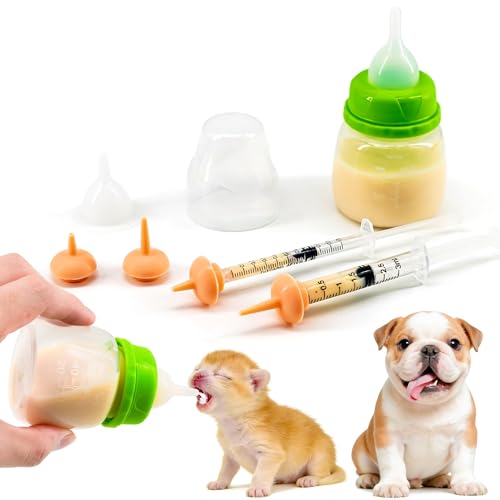 Pet Feeding Bottle and Syringe Set for Puppies and Kittens(1 Bottles,2 Syringes,6 Nipples) Green - color: Green