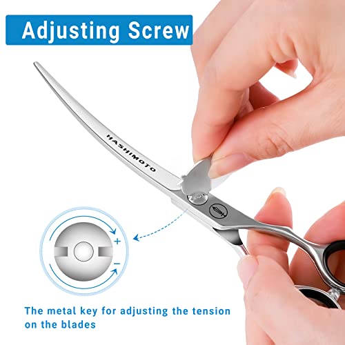 HASHIMOTO Curved Dog Grooming Scissors, 6.5 inch, Trimming Face and Paws. | Sharp, lightweight, 440C Stainless Steel, 30 Degree of Curved Blade - size: 6.5", style: Curved