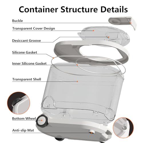 Airtight Dog Food Storage Container with Desiccant Chamber,Cat Food Storage with Timer,Wheels & Scoop,7 Liter,10-12 lbs/7 kg,for Small Dog,Cat & Bird Feed,Clear BPA-Free Slim Rolling Bin with Lid