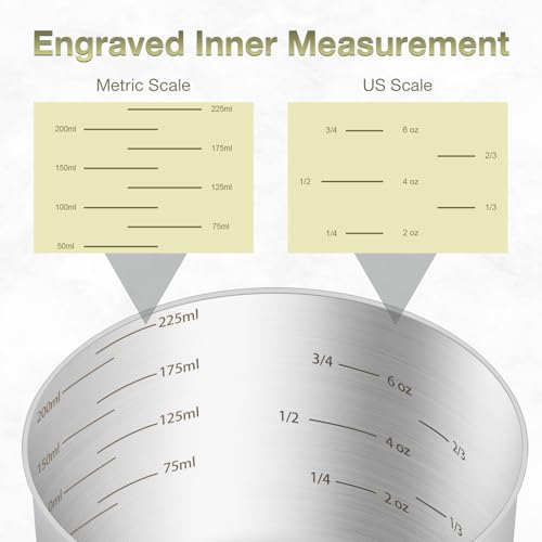 1PCS 1Cup (240ml, 8oz) Measuring Cup, Etched Inner Scale Measure Scoop | 18/8(304) Food-Grade Stainless Steel, Seamless One-Piece design, Metric and US Measurement, ‌Rust-Free, Dishwasher-Safe - size: 1Cup