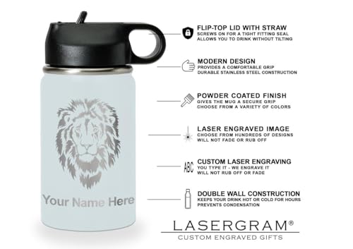 LaserGram Personalized 12oz Water Bottle, Horse (Light Blue) | Engraved Gift, Vacuum Insulated Stainless Steel, Flip-Top Straw Lid, Laser Engraved With Your Name - color: Light Blue, size: 12 Ounces