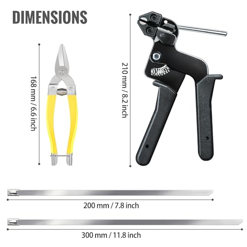 Stainless Steel Cable Tie Gun Kit + 200 Pcs Metal Zip Ties | All-In-One Dual-Size (11.8" & 7.8") Fastener Set with Industrial Shears for Farm Fence & Wire Mesh Repair