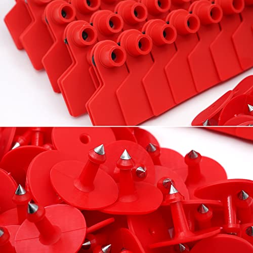 Blank Ear Tags 100 Pieces Livestock Ear Tags Blank Livestock Identification Cards for Cattle Cow Pig Goat Sheep Dog (red) - color: Red
