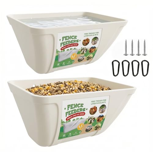 Hanging Chicken Feeder Waterer Heavy Duty BPA-Free Plastic Feed Trough, Fence Mount Livestock Feeding Bucket, Backyard Poultry Farm Supplies for Duck, Turkey, Goat, Sheep, 2 Pack, White - color: White