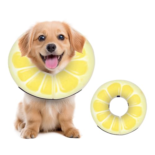 Adjustable Inflatable Dog Cone Collar for Surgery Recovery, Soft Cone for Dogs & Cats, Portable & Washable Dog Donut Collar, Large Cat Cone E Collar (Yellow L) - color: Lemon Slice, size: L