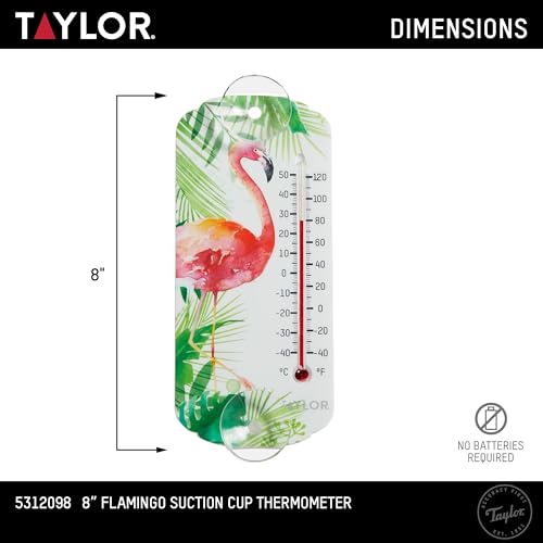Taylor Flamingo Indoor Outdoor Suction Cup Thermometer, Decor for Patio, Pool, or Garage, 8 Inch, Multi - style: Flamingo